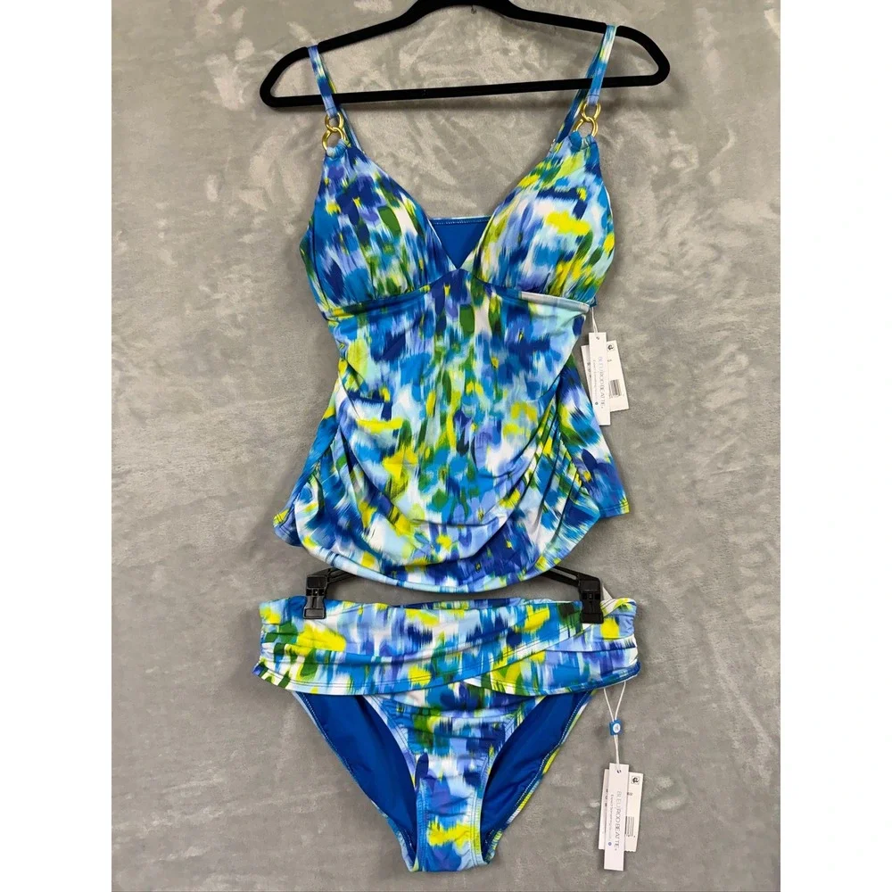 Bleu by Rod Beattie Life's A Beach Tankini Top & Sarong Hipster Bikini Bottoms 8